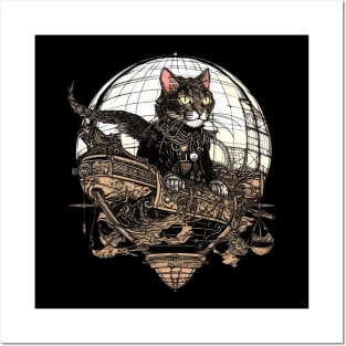 Steampunk Airship and Cat Posters and Art